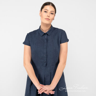NICOLE Dress dark blue 8 long linen dark blue dress with short sleeves.