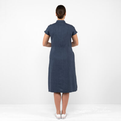 NICOLE Dress dark blue 10 long linen dark blue dress from backside.