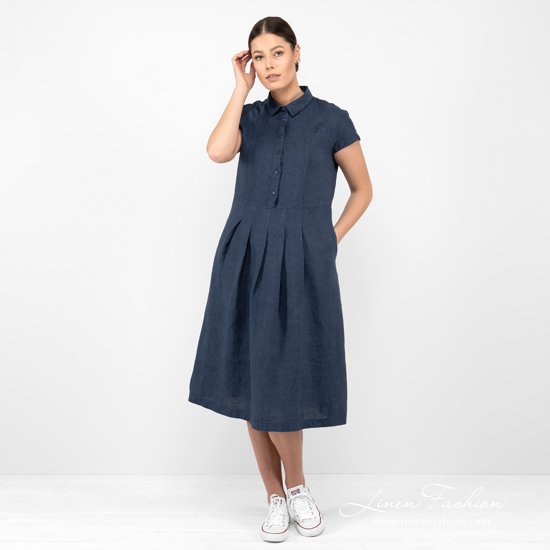 long linen dark blue dress.