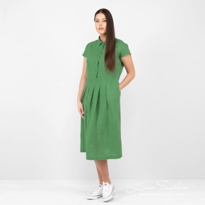 NICOLE Dress green 8 linen green long dress, washed.