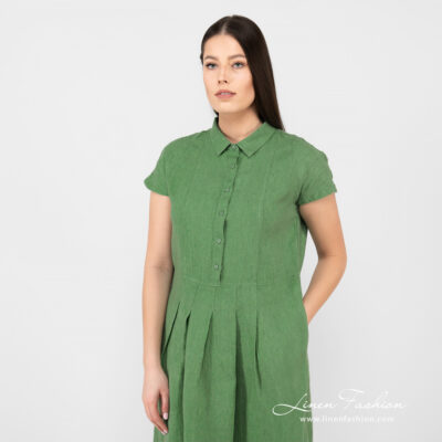 NICOLE Dress green 9 linen green long dress with folds on front.