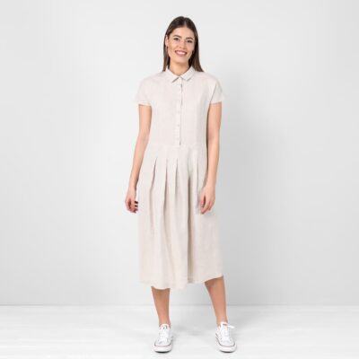 NICOLE Dress beige 9 beige midi linen dress, with pleated front