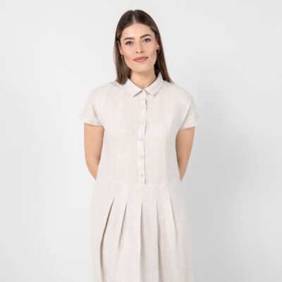 NICOLE Dress beige 10 beige midi linen dress, button up