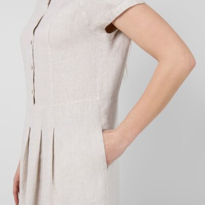 NICOLE Dress beige 13 beige midi linen dress, with pockets
