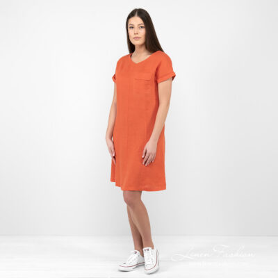 TIFANNY Dress orange 7 linen orange dress, washed.