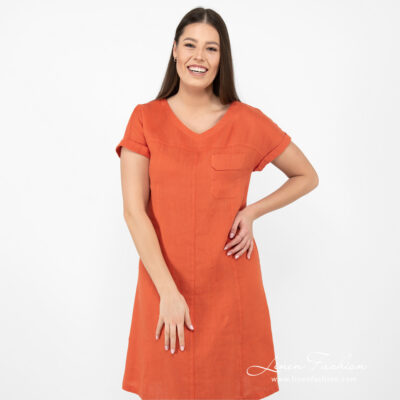 TIFANNY Dress orange 8 linen orange dress short sleeves.