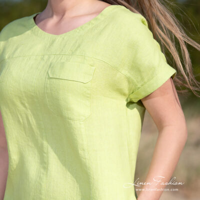 TIFANNY Dress light green 9 light green linen dress with cargo pocket.