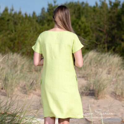TIFANNY Dress light green 8 light green linen dress from backside.