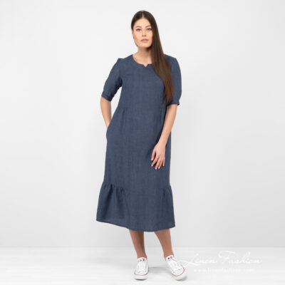 LEONA Dress dark blue 6 dark blue long linen dress.