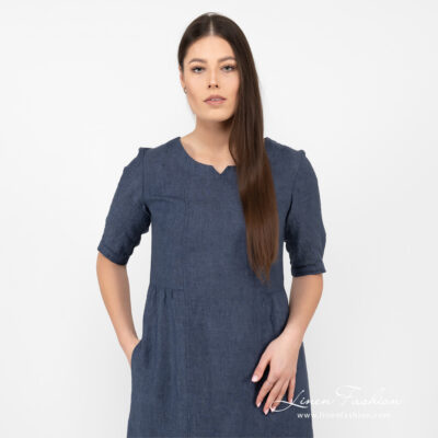 LEONA Dress dark blue 8 dark blue long linen dress with 3/4 sleeves.