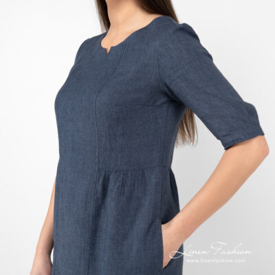 LEONA Dress dark blue 9 dark blue long linen dress with side pockets.