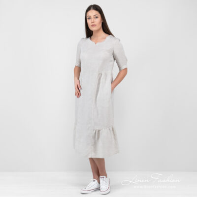 LEONA Dress beige 8 beige long linen dress, washed.