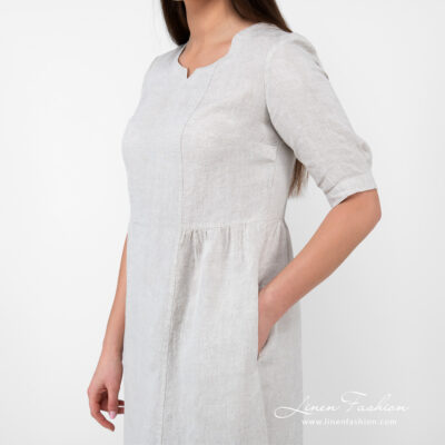 LEONA Dress beige 10 beige long linen dress with pockets.