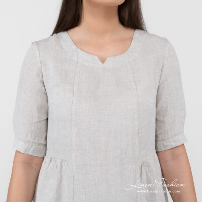 LEONA Dress beige 11 beige long linen dress with 3/4 sleeves.