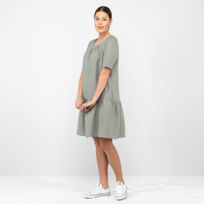 MEIRA Dress green 8 linen wide green dress from side.