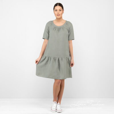 MEIRA Dress green 7 linen wide green dress.