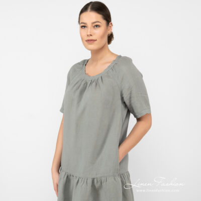 MEIRA Dress green 10 linen wide green dress with pockets.