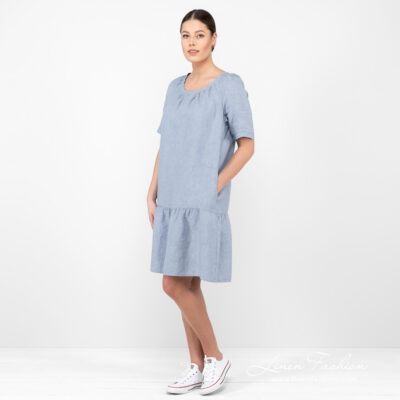 MEIRA Dress blue 8 linen blue dress from side.