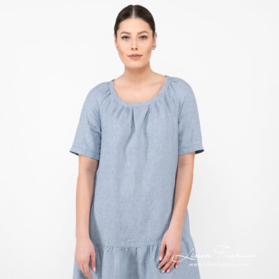 MEIRA Dress blue 9 linen blue dress with ruffles.