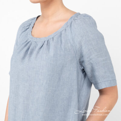 MEIRA Dress blue 10 linen blue dress with raglan sleeves.