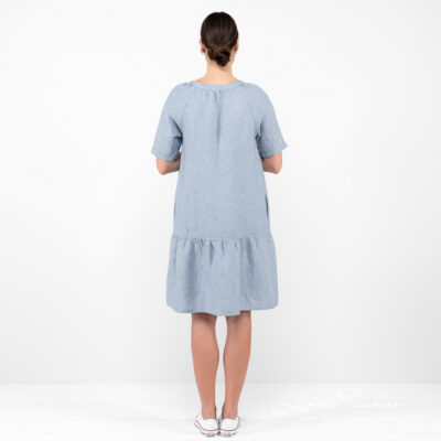 MEIRA Dress blue 12 linen blue dress from backside.