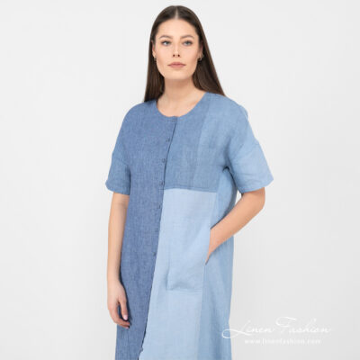 ALANA Dress blue 9 linen long blue shades dress, washed.