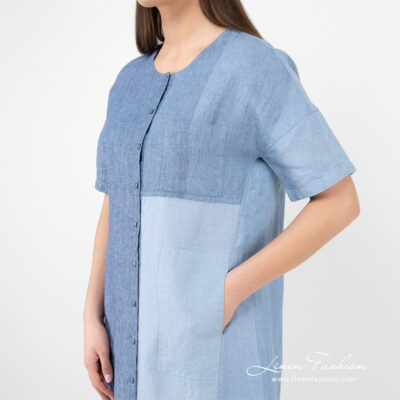 ALANA Dress blue 10 linen long blue shades dress, button closure.