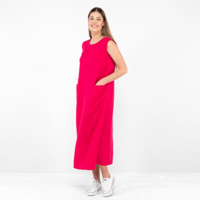 ELLE Dress fuchsia 11 fuchsia linen dress, long A form.