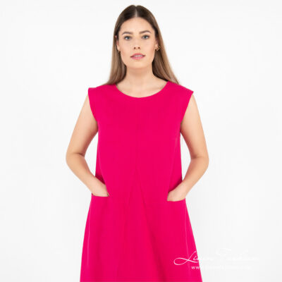 ELLE Dress fuchsia 10 fuchsia linen dress, round neck.