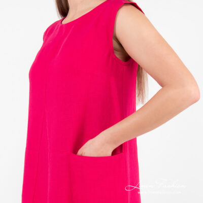 ELLE Dress fuchsia 9 fuchsia linen dress, pockets.