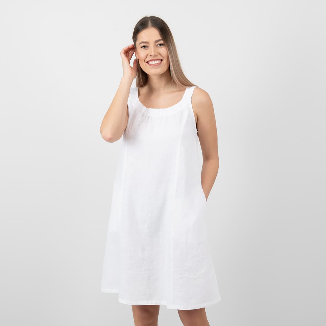 knee length dresses for ladies Linen Summer Dress * Embroidered Fashion Outfit L / Blue main image 0