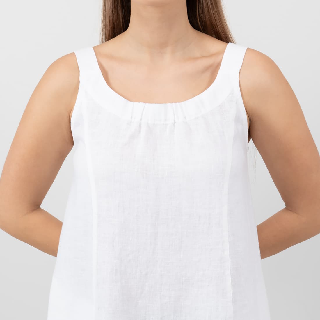 knee length dresses for ladies linen tank dress with tassels in salt – l u k s i n main image 1