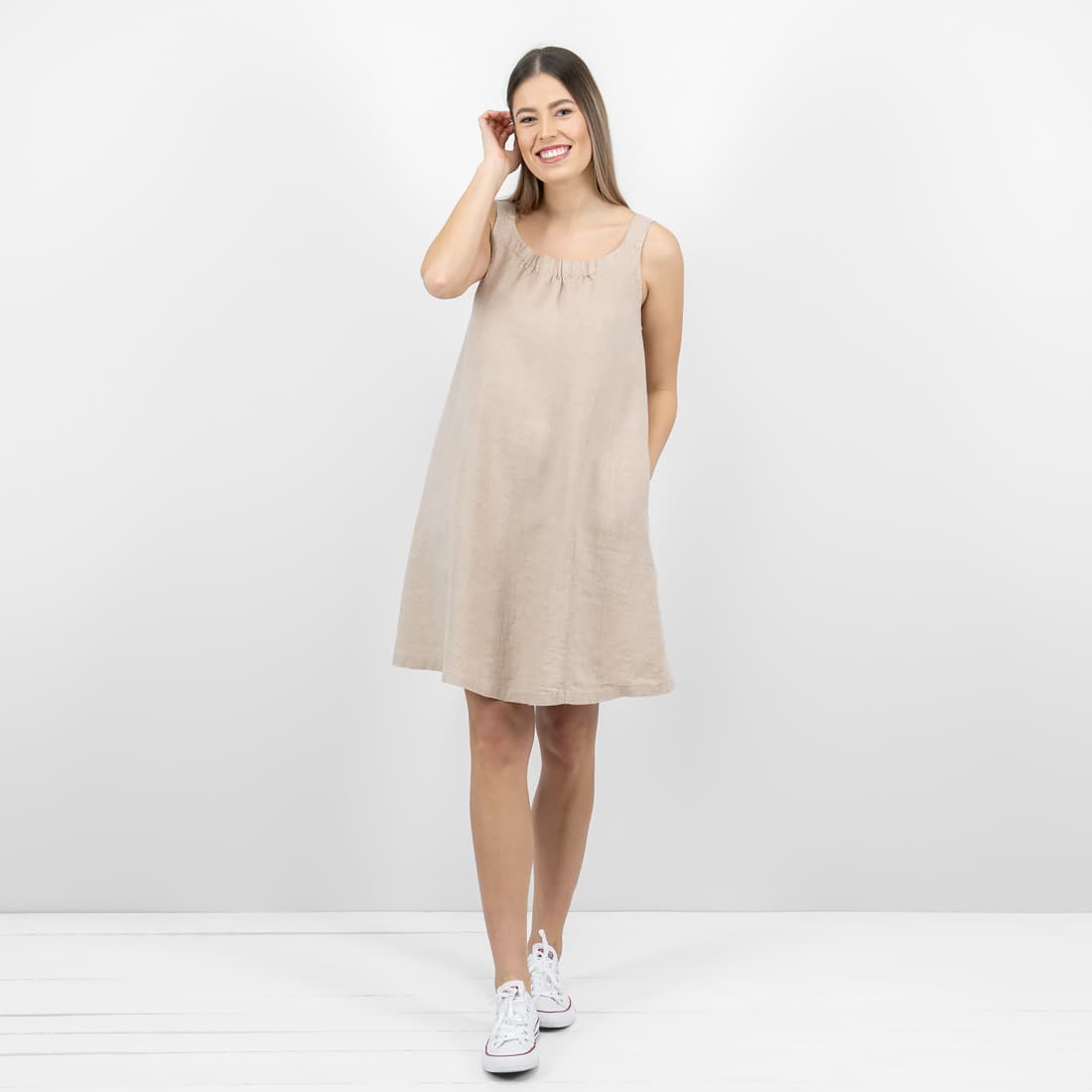 sand linen dress sleevless