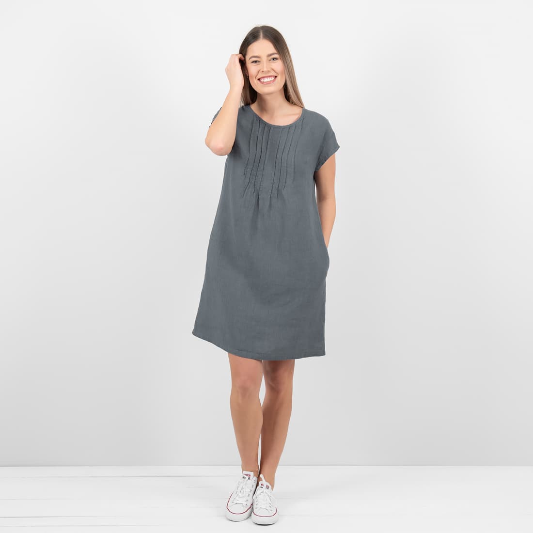 slim fit dress slacks Women's Dark Gray Metallic Spaghetti Strap Halter Midi Dress – Dazey Hill main image 1