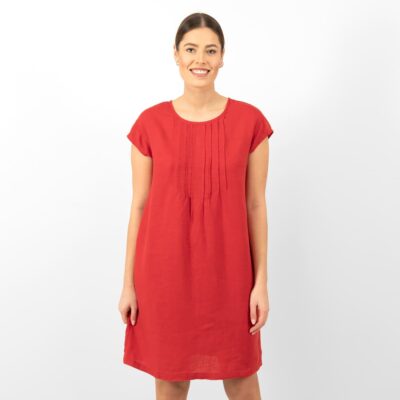 MIREN Dress red 9 red linen dress short sleeves