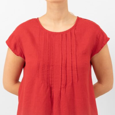 MIREN Dress red 10 red linen dress pleats on front