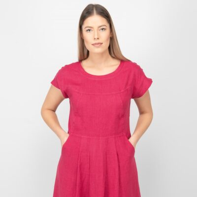 VERENA Dress red 10 long red linen dress, short sleeves