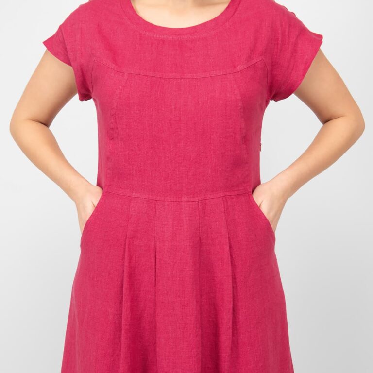 strapless open back dress Red Linen Dress With Ruffled Skirt – shopaleena main image 1