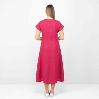 VERENA Dress red 12 long red linen dress, from back