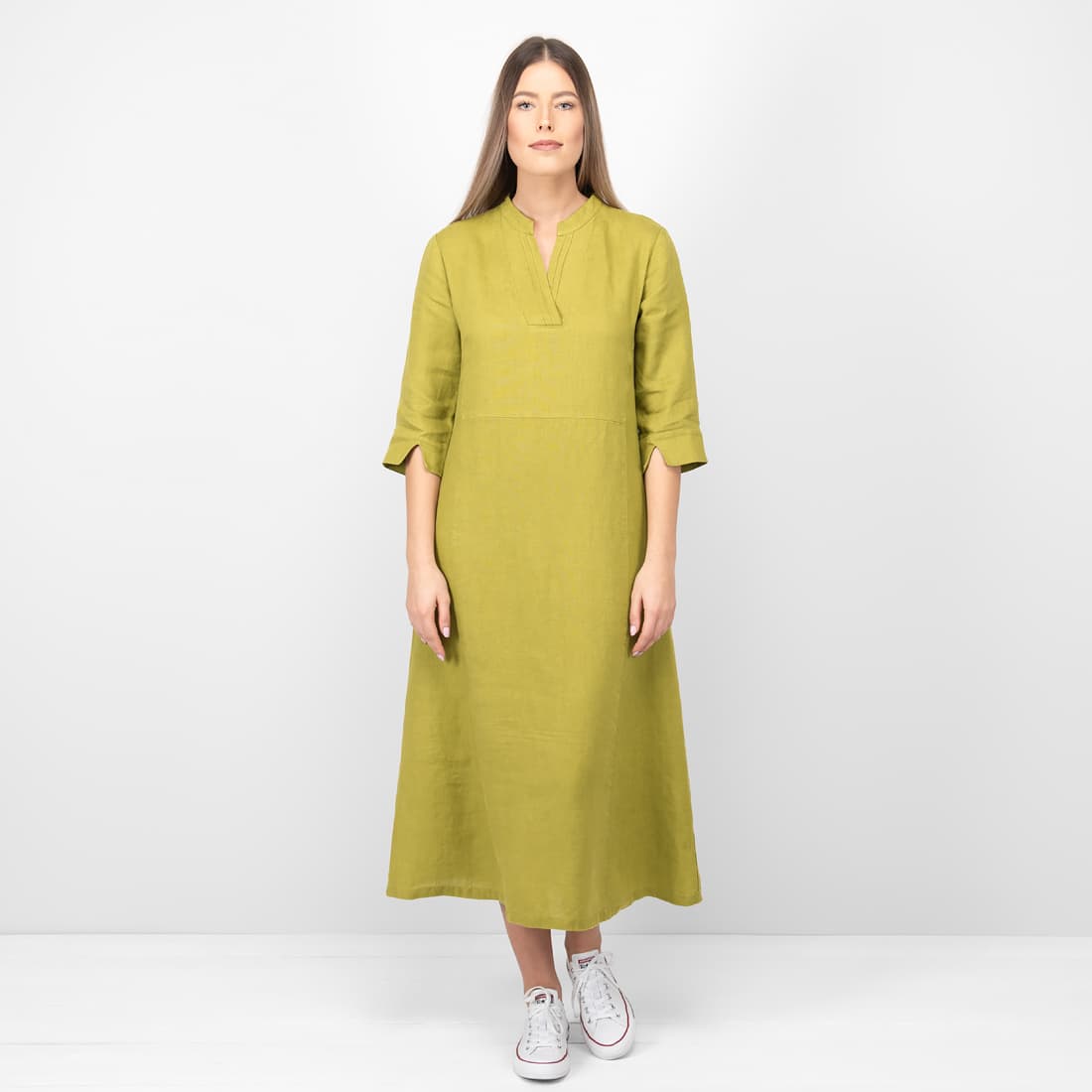 apple green linen dress