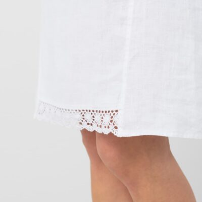 MILDA Dress white 11 White knee length linen dress, lace detail on front bottom