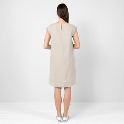MILDA Dress natural linen 8 Natural linen knee length dress, button closure on back