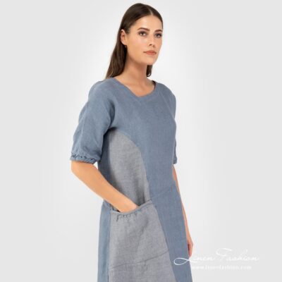 INDI Dress blue 8 Blue dress of 100% linen fabric.