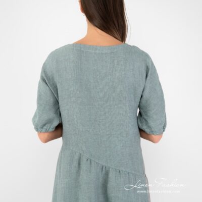 INDI Dress green 12 Green dress of 100% linen fabric.