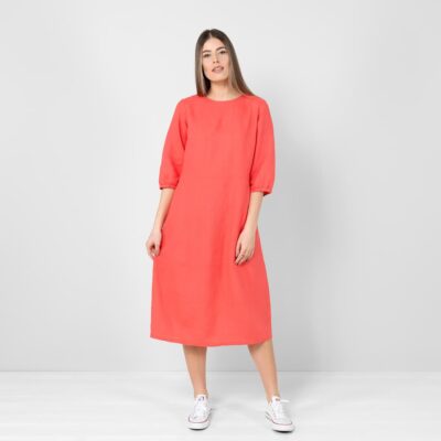 OSAKA Dress red 7 Red linen dress, midi length