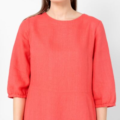OSAKA Dress red 9 Red linen dress, 3/4 sleeves