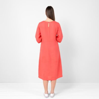 OSAKA Dress red 12 Red linen dress, button closure on back