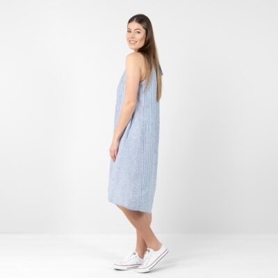 CARMEN Dress blue striped 10 Blue striped linen dress, 100% linen
