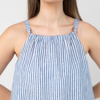 CARMEN Dress blue striped 9 Blue striped linen dress, sleeveless