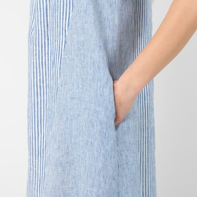 CARMEN Dress blue striped 11 Blue striped linen dress, with pockets
